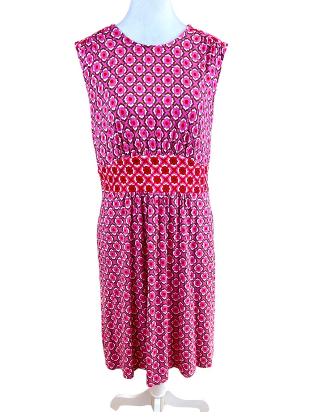 Boden Summer Dress Sleeveless Pink Multi Tile Pattern Ecovera (12)